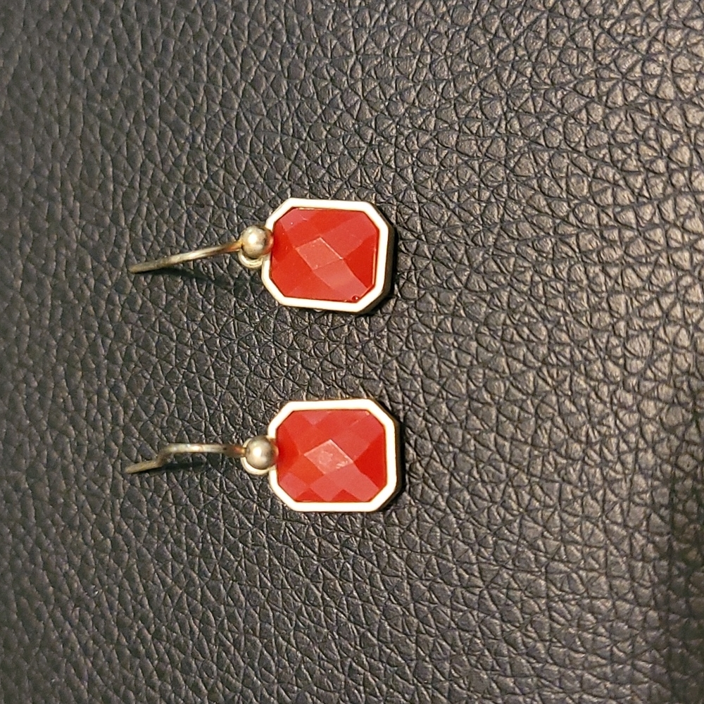 Hook Earrings | Red Faceted "Stone" | Like New Condition